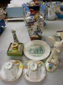 Mixed group of collectable ceramics including a Midwinter 'Larry the Lamb', two Shelley china cups