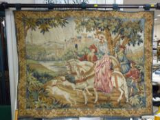 Royal Hunt wall tapestry on a hanging pole