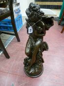 Composition bronzed effect figure of a classical maiden holding doves after the original by
