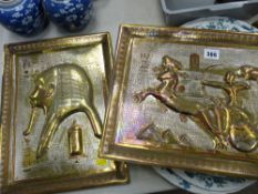 Two Egyptian decorated brass trays/plaques