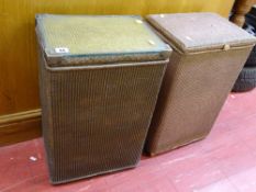 Two Lloyd loom style lidded linen baskets