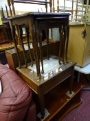 Vintage oak table, a set of three reproduction glass topped occasional tables and a modern yew