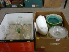 Three pottery planters and selection of drinking and other glassware