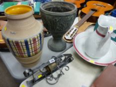 West German stoneware vase, pottery planter in the classical style, vintage wash jug and bowl and