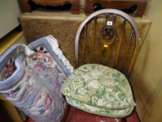 Ercol side chair, a vintage oak gate leg dining table and a blue washed woollen Chinese rug