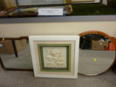 Two vintage wall mirrors and a framed display