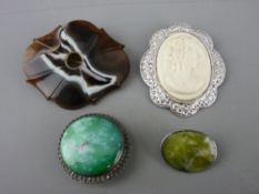 Four vintage brooches including Charles Horner, Chester silver cameo type, Victorian agate, moss