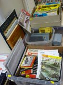 Box of Hornby, Airfix and Fleischmann 00 gauge track and models, some constructed, some in boxes,