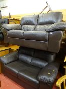 Modern pair of matching brown leather effect two seater settees