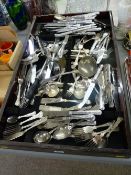 Reproduction table canteen remnant containing a large quantity of EPNS King's pattern cutlery