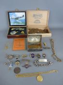 Chunky silver name bracelet, quantity of Royal British Legion committee and association badges,