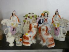 Quantity of Victorian Staffs figurines and comforter dogs etc