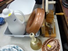 Mixed parcel of kitchenalia including jelly moulds, vintage slicer etc