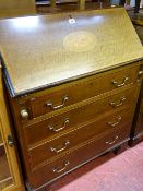 Edwardian inlaid mahogany fall front bureau with Sheraton shell inlay