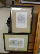 SIR KYFFIN WILLIAMS RA two framed prints - a portrait and grazing horses