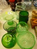 Collection of green glass vases and vessels