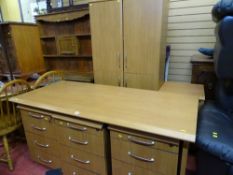 Excellent light wood suite of office furniture to include desk, four sets of drawers and two door
