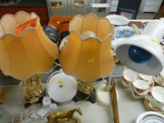 Pair of composition ivory effect table lamps and shades with one other