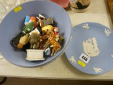 Wedgwood Jasperware fruit bowl and contents and a 1999 Christmas plate