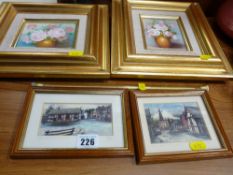 Pair of modern oil paintings on canvas - still life, flowers in a bowl and a pair of miniature