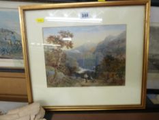 INDISTINCTLY SIGNED watercolour - two shepherds taking a rest in a mountainous area, 21 x 27 cms