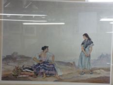 SIR WILLIAM RUSSELL FLINT framed print - study of two young girls in open countryside