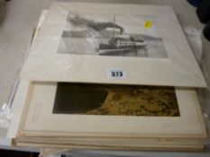 Collection of mounted photographic prints and pictures showing early slate quarry workings and steam