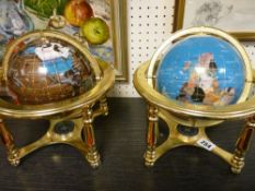 Pair of brass framed terrestrial globes