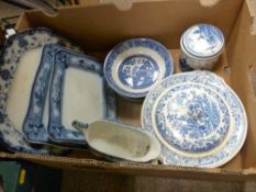Quantity of vintage blue and white tableware