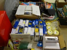 Two boxes containing large quantity of office stationery including marker pens, labels and Scotch