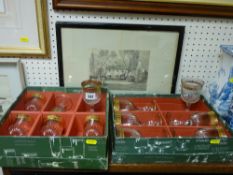 Two boxes of six each gilt banded drinking glasses