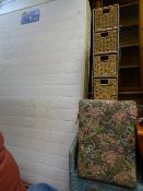 4ft 6ins Dual Season mattress by Highgrove Beds, a Lloyd loom style armchair and blanket chest and a