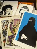 A parcel of prints including Ryan Callanan satirical image entitled 'Ona Islam', a Banksy print on