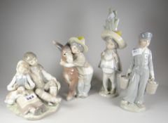 Four various Lladro figures Condition reports are provided on request by email only for this type of
