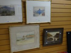 Nineteenth century framed watercolour of a castle ruin together with a framed oil photograph of