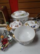 Four items of Royal Worcester 'Evesham' cookware & a pair of novelty Italian pottery figures