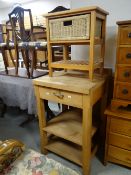 A pine kitchen work table with drawer together with a kitchen basket-drawer Condition reports are