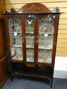 A vintage china cabinet with Art Nouveau stained glass & painted Art Nouveau railback, 106cms wide