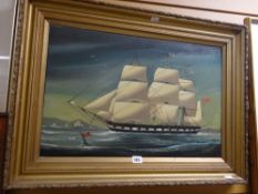 Framed maritime school oil on canvas portrait of a schooner, indistinctly signed, 40 x 58cms