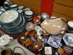 Two trays of miscellaneous crockery including a large quantity of Wedgwood Oven-to-Table 'Blue Paci