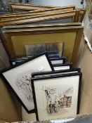 Box of framed pictures including hunting prints, still life, satirical prints Condition reports