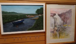 ROY OSTLE mixed media - 'Aber Cottages', 63 x 48cms together with a GRAHAM CLARK oil on canvas -