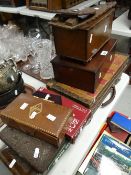 An assembly of wooden boxes, chess set & chess board, monogrammed vintage case ETC Condition reports