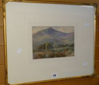 JOHN SOWDEN watercolour - entitled verso 'Heathery Hills, Borrowdale', signed & dated 1905, 18 x