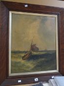 Nineteenth century oil on canvas E HAYES of squally shipping scene, 60 x 48cms Condition reports are