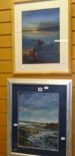 Two framed modern pastel paintings by SALLY PEARCE with titles verso & a small topographical print