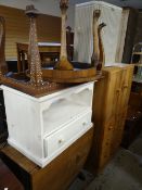 A vintage drop-leaf table, a painted TV cabinet, two coffee tables & a Loom linen basket Condition