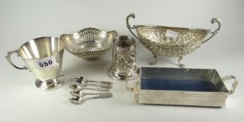 A parcel of table silver / part-silver including English hallmarked silver cup, Continental