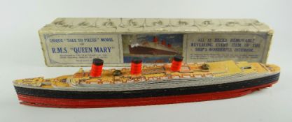 A boxed 'Unique Take to Pieces Model of RMS Queen Mary' by Chad Valley Condition reports are