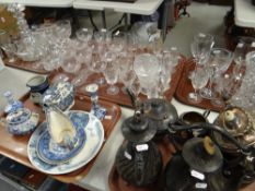 A parcel of drinking glasses including decanter, a parcel of blue & white pottery & EPNS Condition